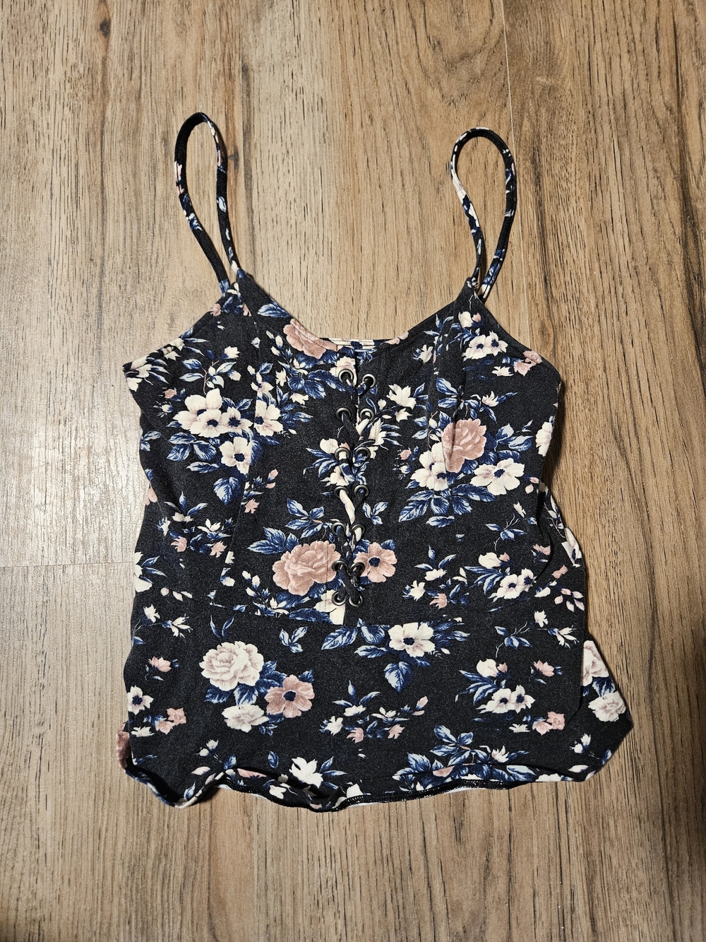 American Eagle Outfitters Black Floral Lace-Up Cami